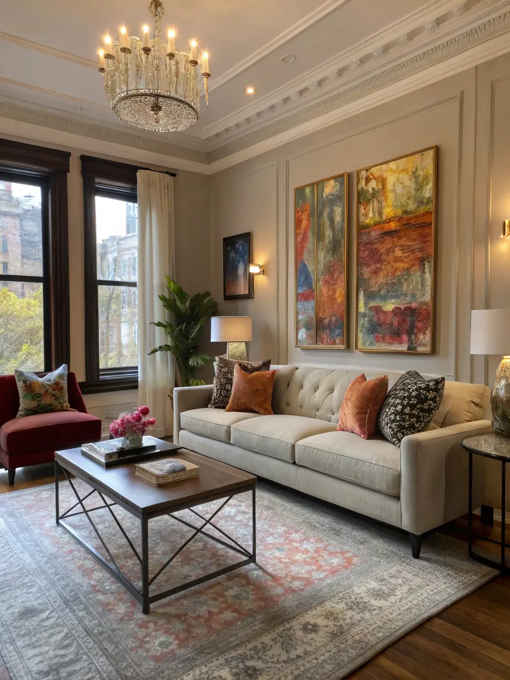 A living room with newly installed hardwood flooring, showcasing LeoElite Builders' attention to detail and craftsmanship in flooring services.