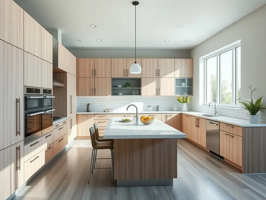 A beautifully remodeled kitchen with custom cabinets, granite countertops, and stainless steel appliances, showcasing LeoElite Builders' expertise in kitchen renovations.