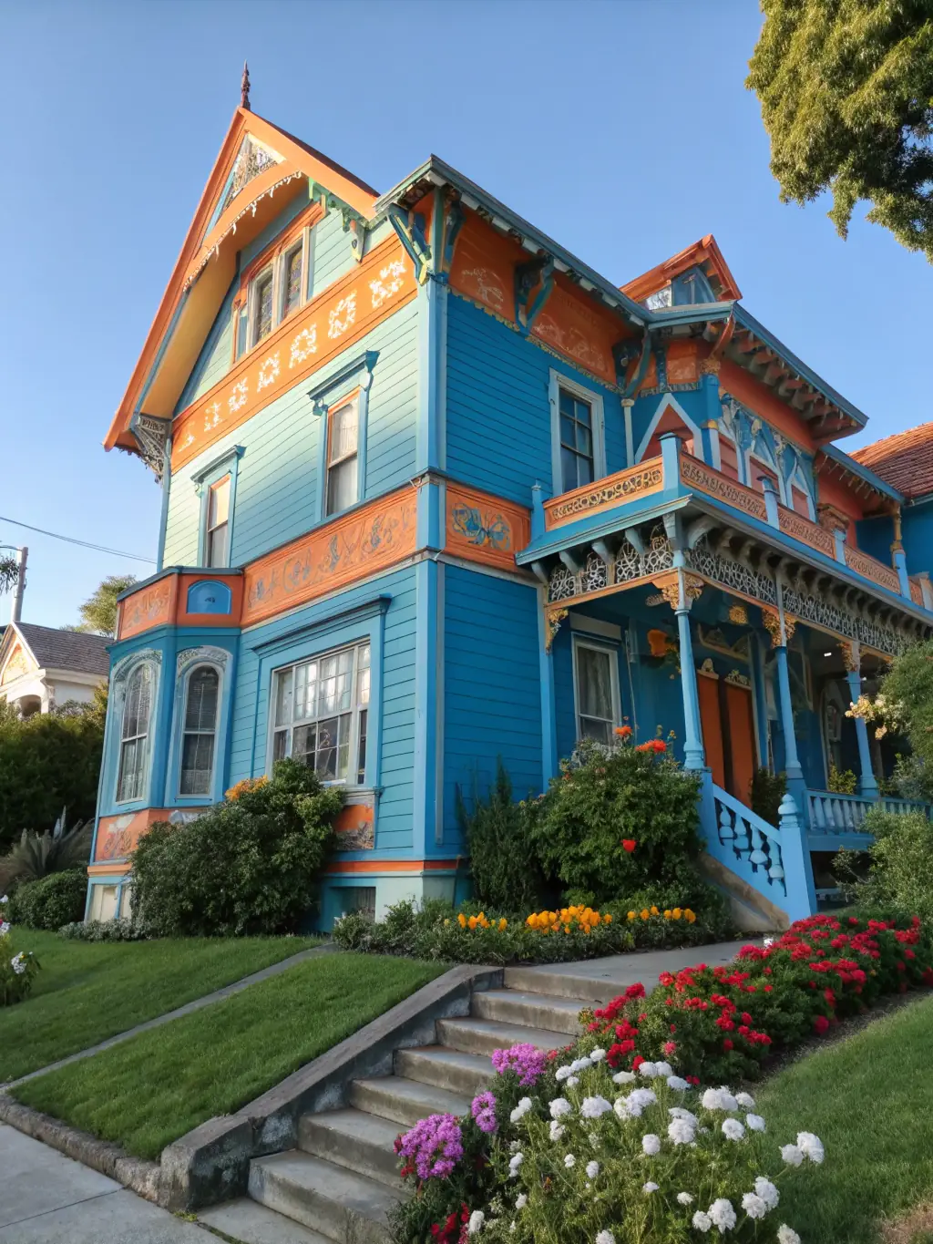 A freshly painted home exterior with vibrant colors and smooth finish, demonstrating LeoElite Builders' expertise in interior and exterior painting.